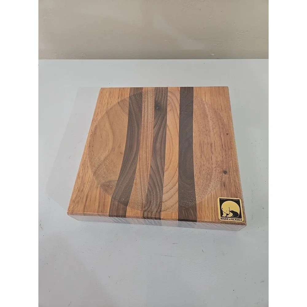 Alaska Ulu Bowl Block 8x8 Herb Prep Chopping Board Maple Walnut Wood USA NEW